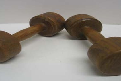 2 wooden barbells